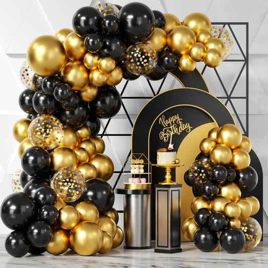 107pcs black gold balloon set. Graduation season New Year's Retirement Wedding Birthday Gender reveal party supplies decoration