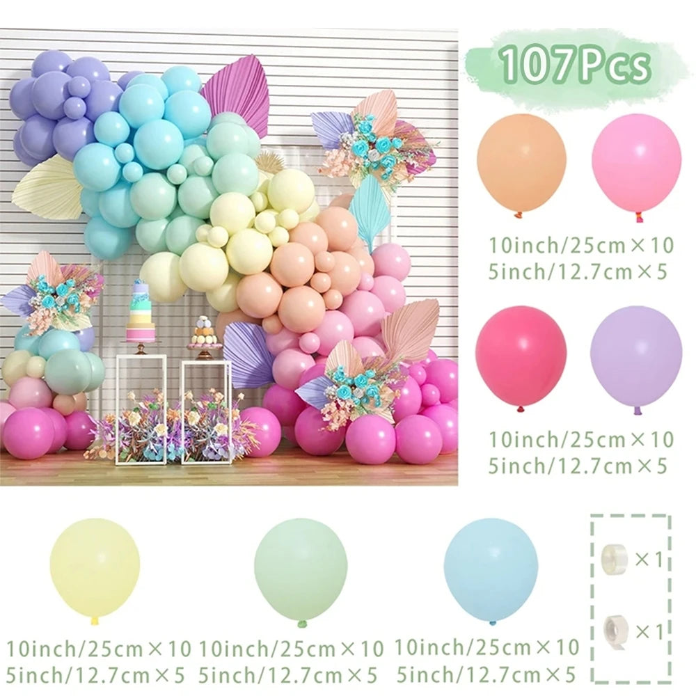 107pcs Macaroon Color Balloon Chain Balloon Arch Balloon Set, Birthday Festival Wedding Party Decoration Supplies Holiday Annive