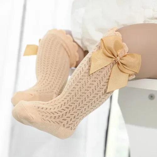 0-24Month Baby Girl Socks Toddler Bow Cotton Summer Mesh Lace Baby Knee Socks Newborn Infant Baby Princess Long Socks 2024 New