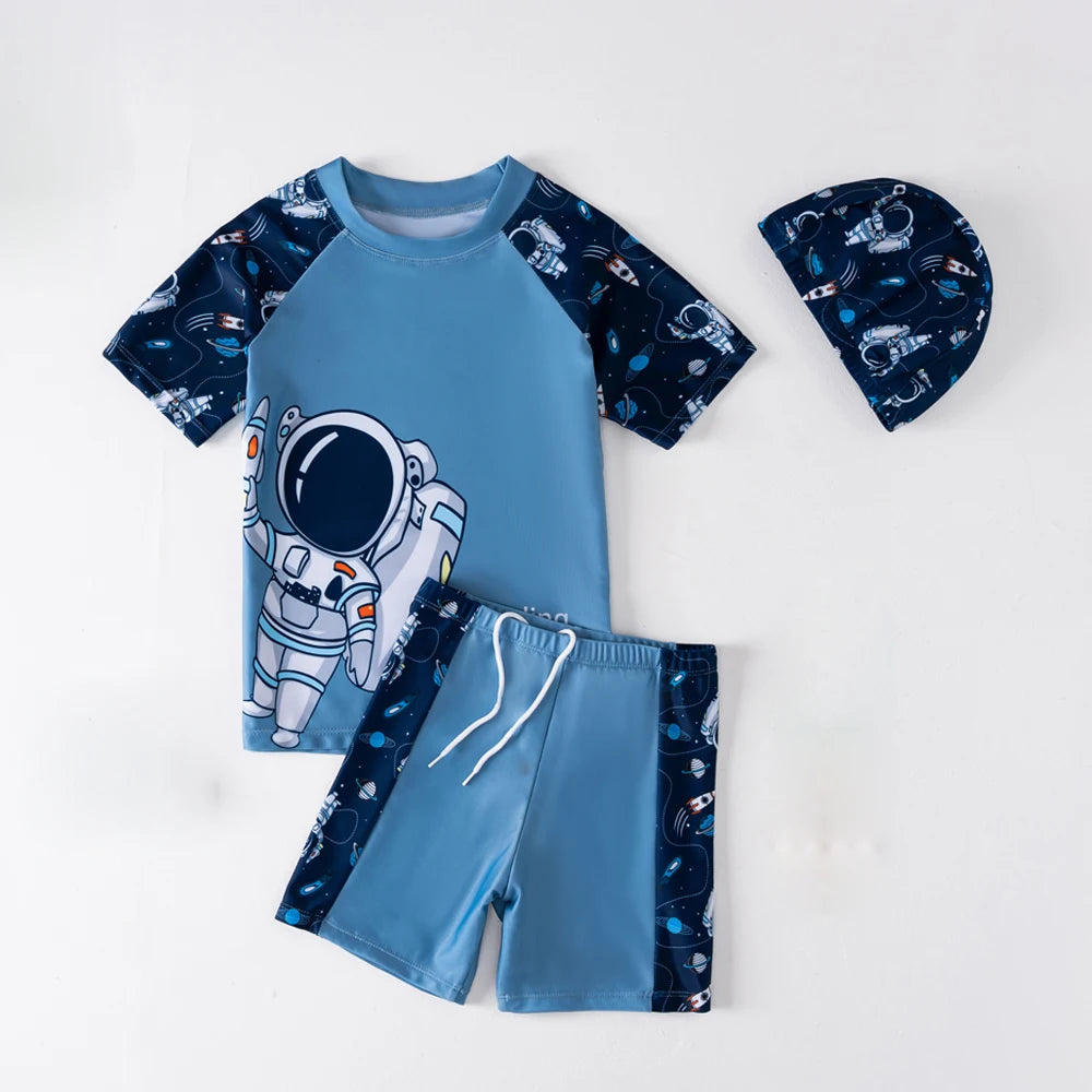 Summer Children's Swimsuit Boy Short Sleeve Beachwear Anstronaut Kids Cartoon Cute Quick Drying Boys Swimsuit Set Boys Swim Suit