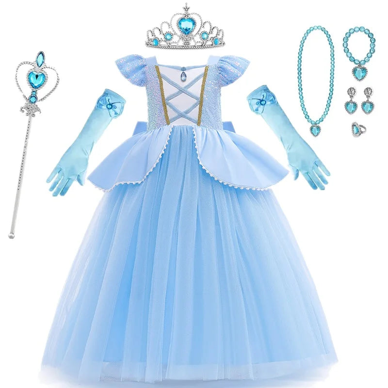 Cinderella Belle Costume for Girls Halloween Disguise Cosplay Rapunzel Princess Dress Baby Christmas Birthday Party Kids Clothes