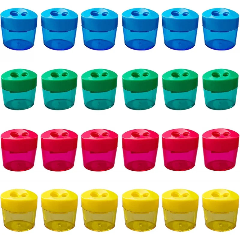 24Pcs Pencil Sharpener Manual, Assorted Small Dual Hole Pencil Sharpeners Bulk with Lid School Office Home (Oval-24)