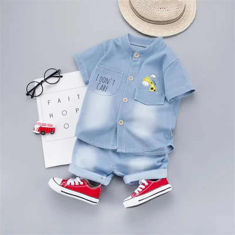 New Summer Baby Boys Denim Clothing Children Casual Short Sleeve Shirt Shorts 2Pcs/Set Kids Sportswear Toddler Fashion Wear