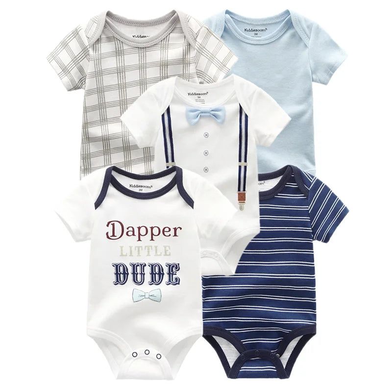 Kiddiezoom 5 Pcs/Lot Four Seasons Fashion Cartoon Short Sleeve Baby Boy Girl Bodysuits Soft 100%Cotton NewbornOnesies