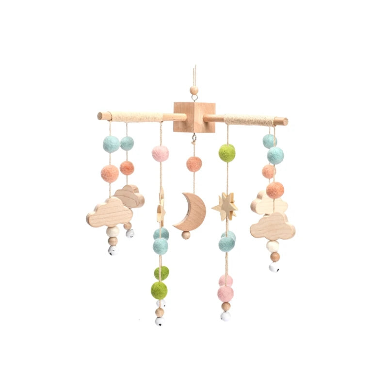 Baby Crib Bed Bell Musical Box Holder Arm Toy Foldable Imitation Wood Grain Infant Bed Decoration Toys Baby Bed Toys Educational