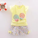 Baby Girls Clothes Sets for Kids T-shirt Tops+Short Pants Clothes Sets Toddler Girl Lollipop Printed Summer Infant Clothing Sets