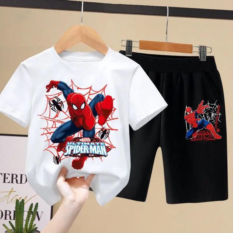 مجموعة تي شيرتات ديزني للأطفال من Aoger Spiderman للأولاد في فصل الصيف، شورت بأكمام قصيرة للأطفال، طقم مكون من قطعتين ملابس أطفال