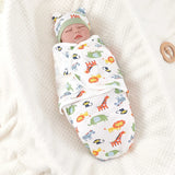 Baby Anti-shock Swaddle Cotton Printed Wrap Spring/Summer Baby Wrap Two-piece Baby Anti-kick Blanket Suitable for 0-3 Months