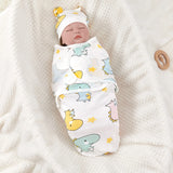 Baby Anti-shock Swaddle Cotton Printed Wrap Spring/Summer Baby Wrap Two-piece Baby Anti-kick Blanket Suitable for 0-3 Months