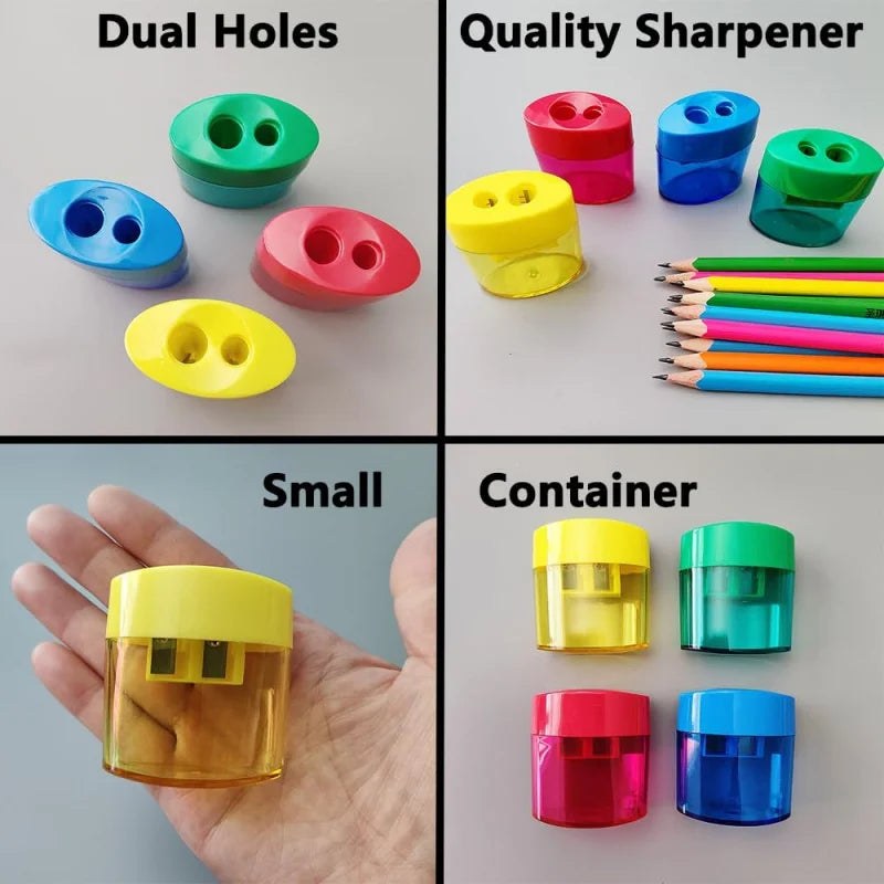 24Pcs Pencil Sharpener Manual, Assorted Small Dual Hole Pencil Sharpeners Bulk with Lid School Office Home (Oval-24)