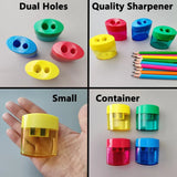 24Pcs Pencil Sharpener Manual, Assorted Small Dual Hole Pencil Sharpeners Bulk with Lid School Office Home (Oval-24)