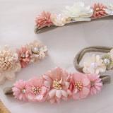 3Pcs/Set Artificial Flower Baby Headbands Girls Rhinstone Nylon Hair Bands Kids Mini Ins Photography Props Kids Fashion Headwear