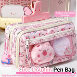 Cartoon Pink Capybara Pencil Storage Bag Kawaii Pencil Box Large Capacity Pencil Case School Stationery Case Makeup Bag