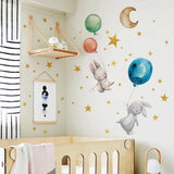 Cartoon Bunny Balloon Luminous Wall Stickers Glow In The Dark Wallpaper For Kids Room Living Room Nursery Home Decoration Decals