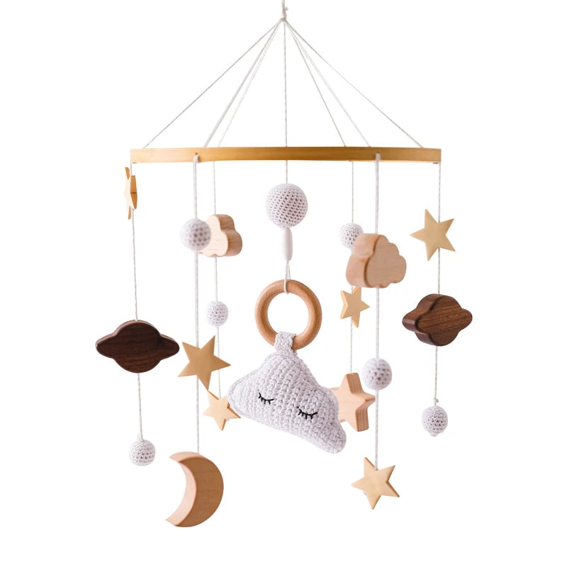 Baby Crib Bed Bell Musical Box Holder Arm Toy Foldable Imitation Wood Grain Infant Bed Decoration Toys Baby Bed Toys Educational