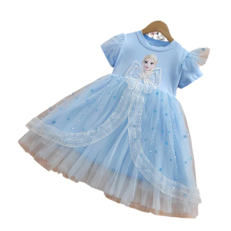 New Disney Girls Dress Short Sleeve Summer Princess Dresses Frozen Elsa Party Baby Dresses for Children Clothing Kids Clothes