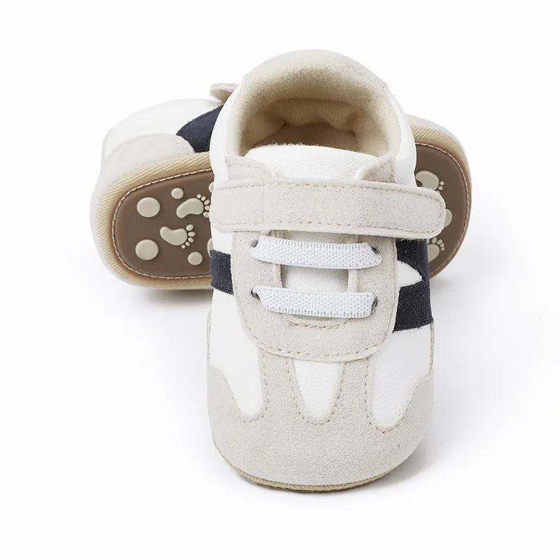 New 0-1Y Newborn Baby Fashion Versatile Sports Style Patchwork Colour Soft Bottom Anti-slip Suede Infant Toddler Shoes