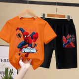مجموعة تي شيرتات ديزني للأطفال من Aoger Spiderman للأولاد في فصل الصيف، شورت بأكمام قصيرة للأطفال، طقم مكون من قطعتين ملابس أطفال