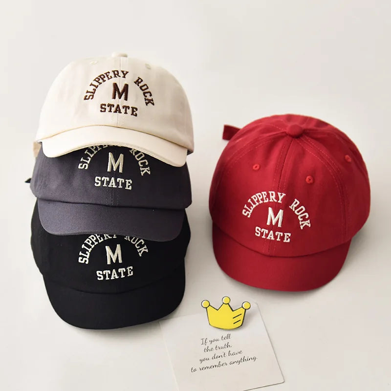 Korean Letter Embroidered Baby Cap Summer Toddler Boys Girls Cotton Baseball Caps Solid Color Kids Adjustable Peaked Hat