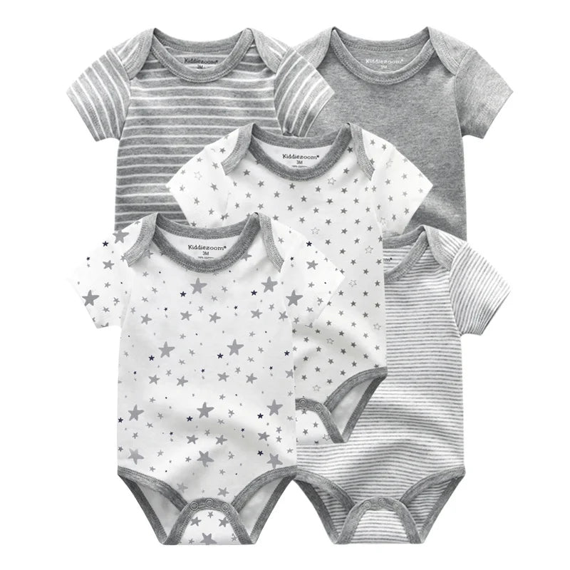 Kiddiezoom 5 Pcs/Lot Four Seasons Fashion Cartoon Short Sleeve Baby Boy Girl Bodysuits Soft 100%Cotton NewbornOnesies