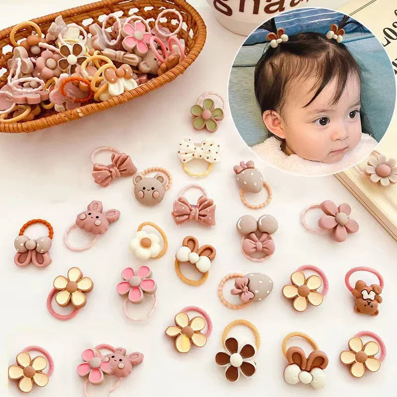 10/20/30/40/50Pcs Lot cute cartoon Bear Bunny Girl Elastic Rubber Band Headdress baby children hair accessories