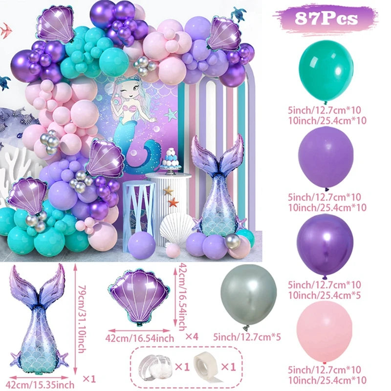 Mermaid Balloon Garland Arch Kit Mermaid Birthday Party Decor Kids Wedding Birthday Girl Supplies Baby Shower Latex Balloons