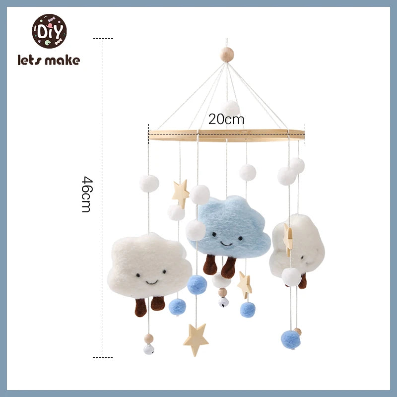 Let's Make Wooden Baby Rattles Soft Felt Cartoon Bear Cloudy Star Moon Hanging Bed Bell Mobile Crib Montessori Education Toys