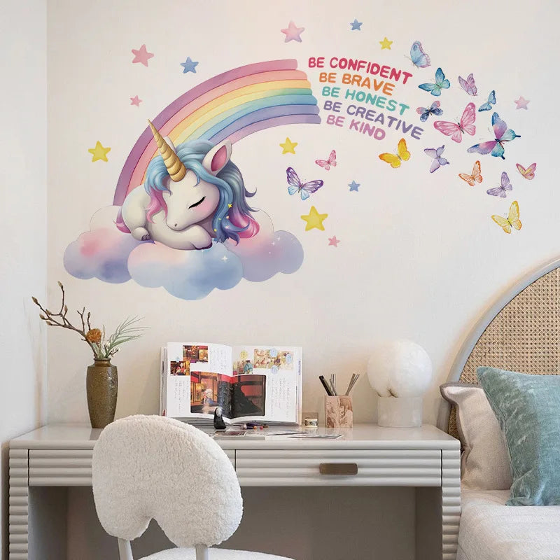 Unicorn Vinyl Child Wall Sticker For Baby Room Decoration Bedroom Accessories Furniture Sticker Adhesive Wallpaper Wall Decor