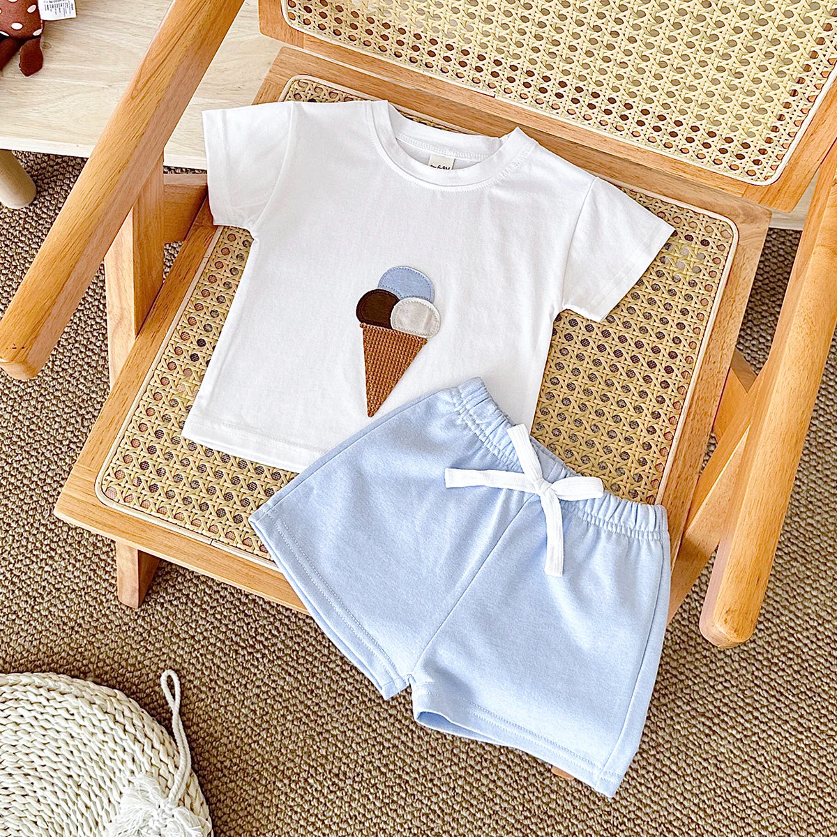 2Pcs Boy Girl Summer New Baby Clothes Sets Children Clothing Ice Cream Print T-shirt+Shorts Infant Toddler Outfit Suit Clothes