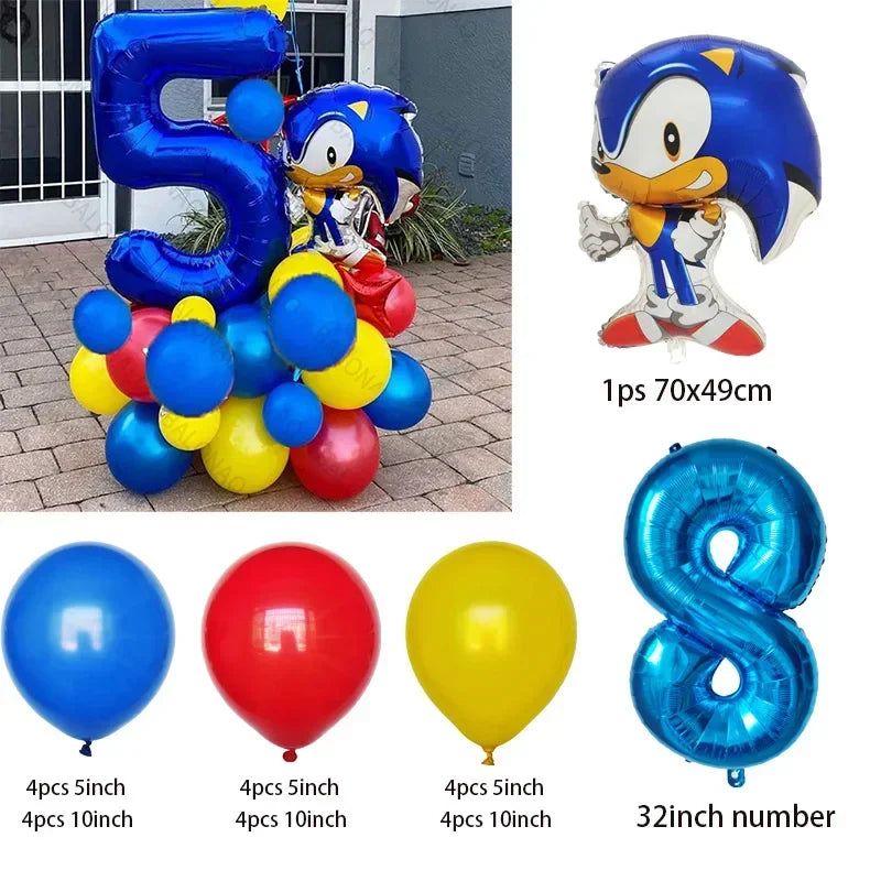 26pcs Blue Hedgehog Balloons Cartoon Sonic Balloon Baby Shower Kids Favors Birthday Party Decorations Kids Baby Shower Supplies