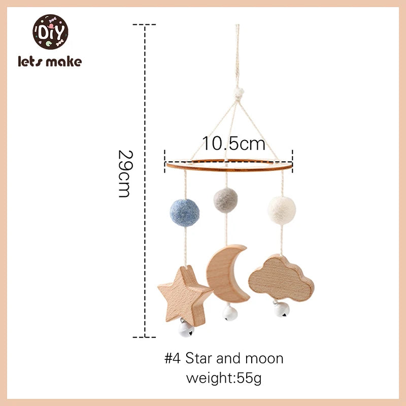 Let's Make Wooden Baby Rattles Soft Felt Cartoon Bear Cloudy Star Moon Hanging Bed Bell Mobile Crib Montessori Education Toys