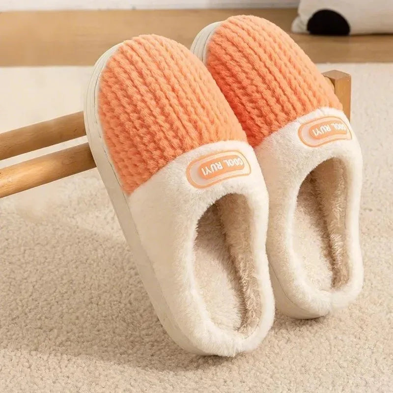 Winter Home Cotton Slippers Thick Sole Simple Design Fashion Style Keep Warm Indoor Antislip Shoes