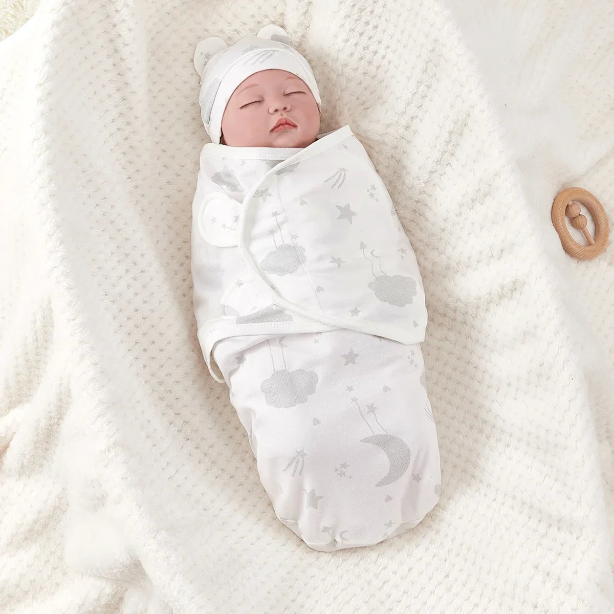 Baby Anti-shock Swaddle Cotton Printed Wrap Spring/Summer Baby Wrap Two-piece Baby Anti-kick Blanket Suitable for 0-3 Months