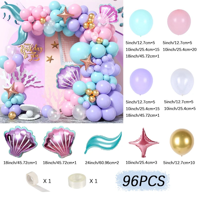 طقم قوس زينة بالونات حورية البحر لعيد ميلاد الحورية زينة حفلات الأطفال زينة زفاف لعيد ميلاد الفتاة مستلزمات حفلة استقبال المولود بالونات لاتكس