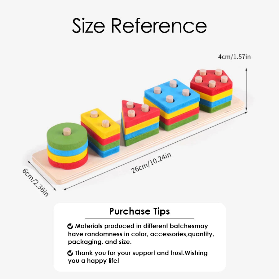 ألعاب ألغاز التعليم المبكر للأطفال من مجموعة كتل الأعمدة الخشبية الهندسية مونتيسوري - خمسة مجموعات من الأشكال