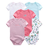 Kiddiezoom 5 Pcs/Lot Four Seasons Fashion Cartoon Short Sleeve Baby Boy Girl Bodysuits Soft 100%Cotton Newborn Onesies Clothes