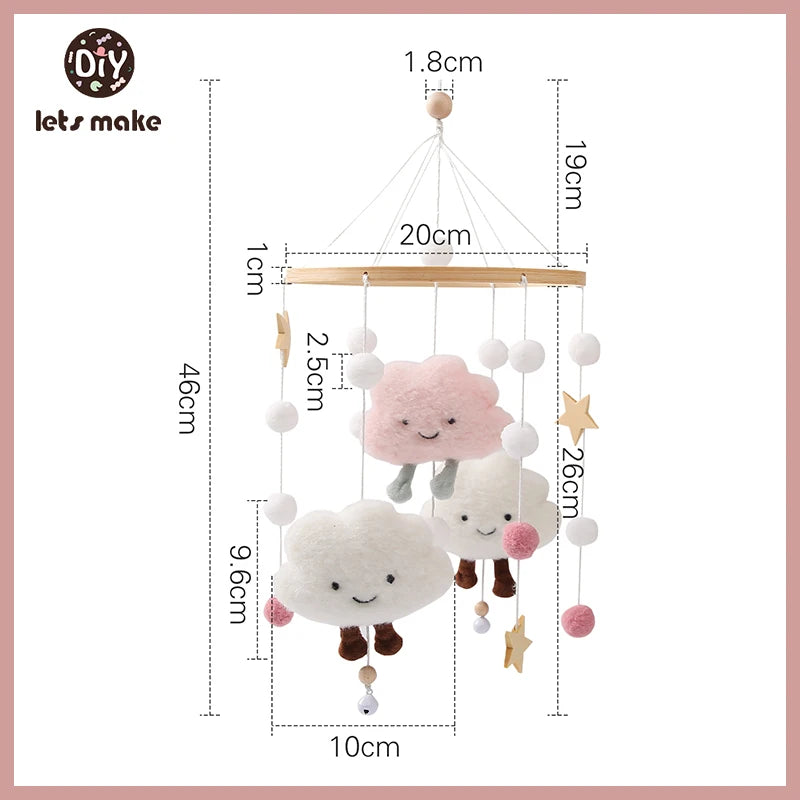 Let's Make Wooden Baby Rattles Soft Felt Cartoon Bear Cloudy Star Moon Hanging Bed Bell Mobile Crib Montessori Education Toys