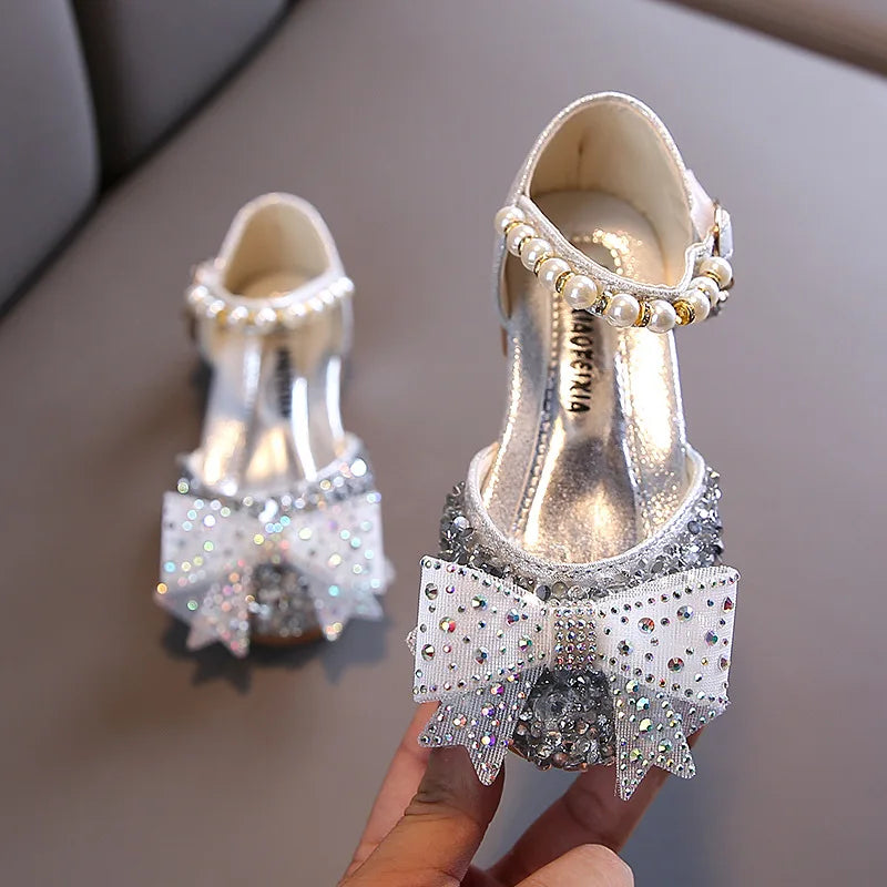 Summer Girls Sandals Fashion Sequins Rhinestone Bow Girls Princess Shoes Baby Girl Shoes Flat Heel Sandals Size 21-35