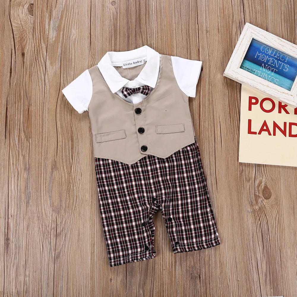 Summer Newborn Baby Romper Infant Boy Gentleman Suit Formal Bow Tie Romper Jumpsuit Baby Boy Clothes Outfits  Baby Clothes 0-3T