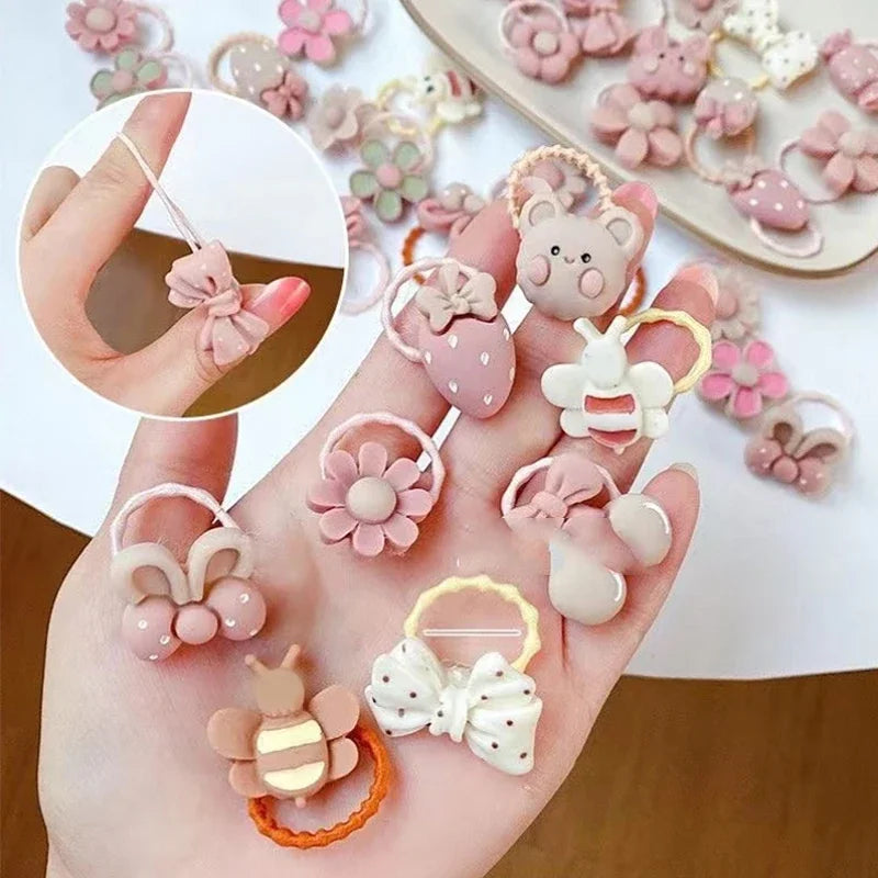 10/20/30/40/50Pcs Lot cute cartoon Bear Bunny Girl Elastic Rubber Band Headdress baby children hair accessories