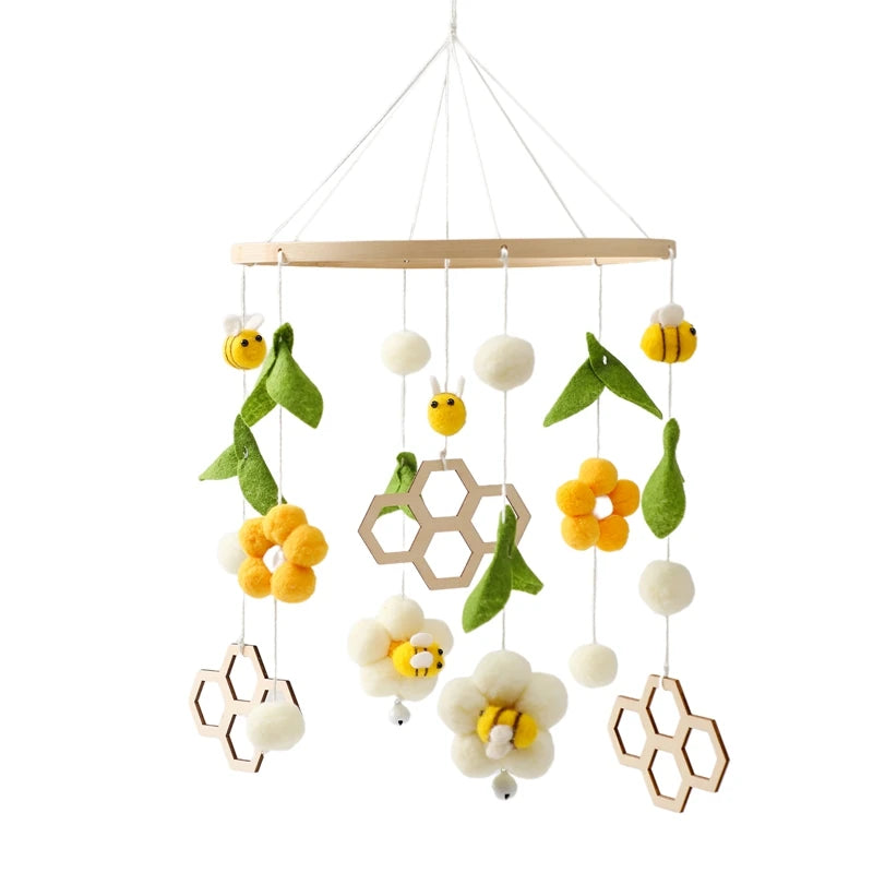 Baby Crib Bed Bell Musical Box Holder Arm Toy Foldable Imitation Wood Grain Infant Bed Decoration Toys Baby Bed Toys Educational