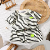 2Pcs Fashion Children Short Sleeve Shorts Sets Summer Kids Clothes Boys Baby Cotton Tee Pant Outfits Black and White Stripe