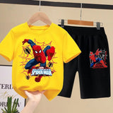 مجموعة تي شيرتات ديزني للأطفال من Aoger Spiderman للأولاد في فصل الصيف، شورت بأكمام قصيرة للأطفال، طقم مكون من قطعتين ملابس أطفال