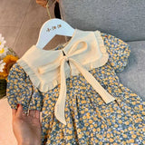 Baby Girls Princess Dress Summer Broken Flowers Elegant Doll Collar Dress Kids Birthday Party Clothes 1-8 Years Children Dress
