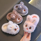 New Winter Cute Big eyed Rabbit Children's Waterproof Warm Non-slip Fluffy Slippers For Girls Boys Kids Indoor Home Cotton Shoes