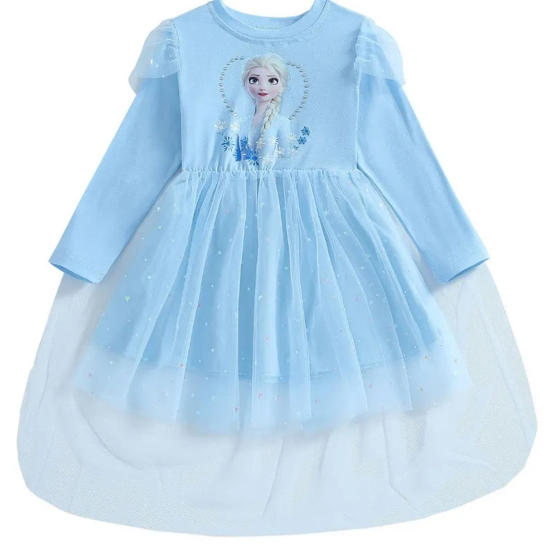 2024 New Princess Dress Girls Dress Long-sleeved For Children's Party Clothes Elsa Frozen Dress Spring Autumn Kids Dress 2-9Y