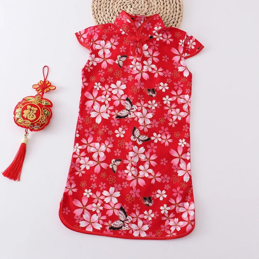 Show Summer Dress Girl Cheongsam Fashion Red Girls Dresses Children Chinese Traditional Clothing Casual Kids Qipao Vestidos