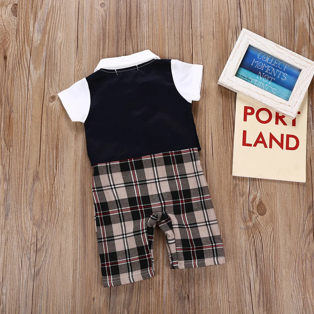 Summer Newborn Baby Romper Infant Boy Gentleman Suit Formal Bow Tie Romper Jumpsuit Baby Boy Clothes Outfits  Baby Clothes 0-3T