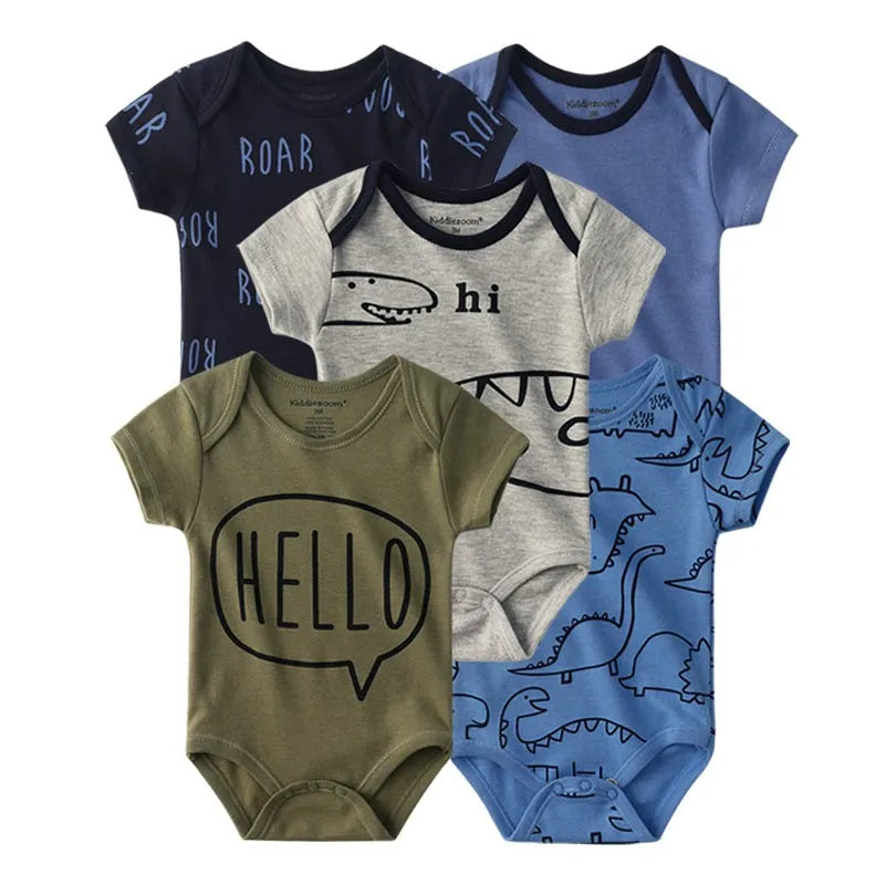 Kiddiezoom 5 Pcs/Lot Four Seasons Fashion Cartoon Short Sleeve Baby Boy Girl Bodysuits Soft 100%Cotton NewbornOnesies