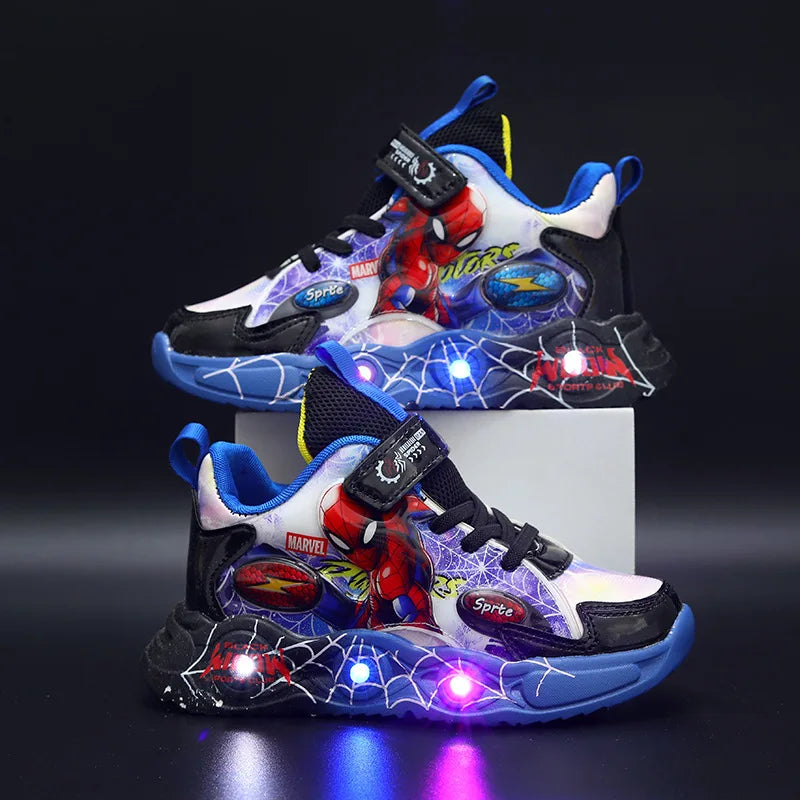 Disney Spider-man Children's Shoes Boys Sneakers Spring Autumn Cartoon Fashion Kids Lighted Sports Shoes Child Boy LED Sneaker